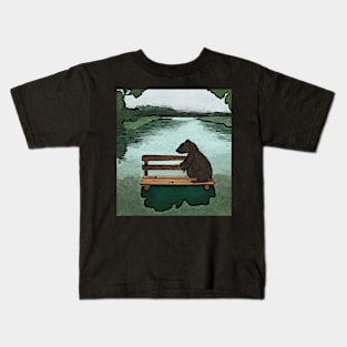 watercolor groundhog on park bench by lake Kids T-Shirt